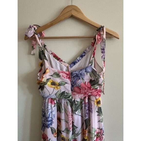 Express Pink Floral Spring Chiffon Tie Strap Tiered Maxi Dress Small Romantic - Picture 7 of 12
